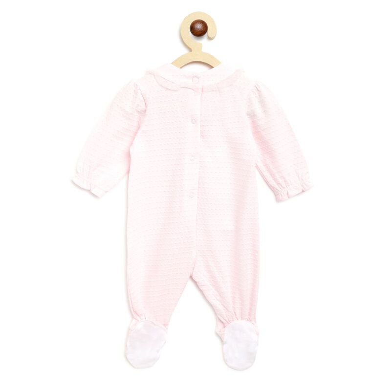Girls Light Pink Printed Leg Opening Babysuit image number null